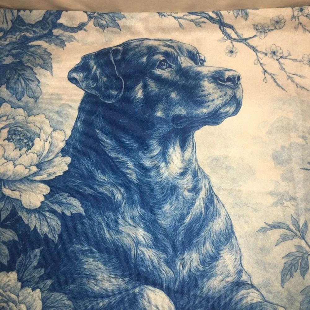 Rottweiler Toile Blue and White Throw Pillow Cover 18